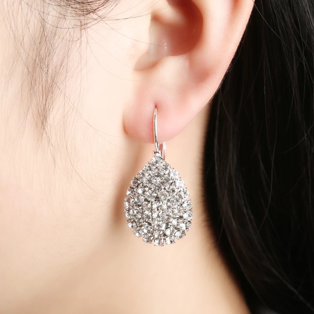 3/38🌸 shiny rhinestone WaterDrop pendant Earring